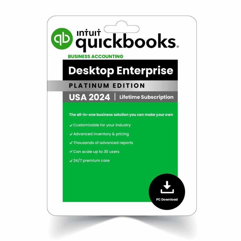 QuickBooks Desktop Enterprise 2024 Lifetime Activation - Accounting software interface showcasing advanced financial management features, inventory tracking, payroll, and reporting for US businesses